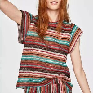 Zara Striped Multicolor Crochet Knit Top - Women